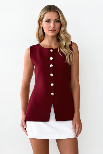 Versatile Solid Color Slim Sleeveless Button-Up Tank Top